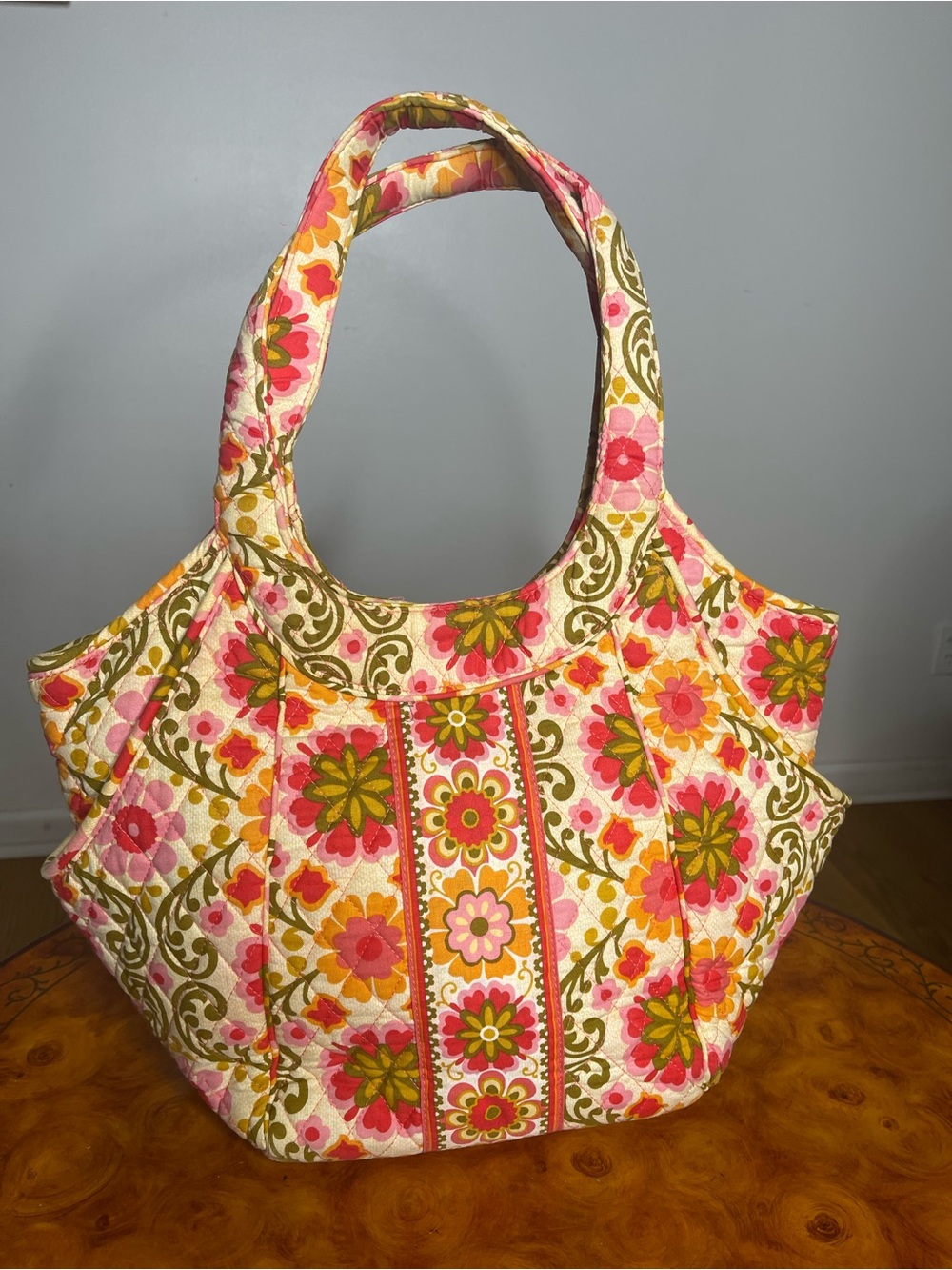Vera Bradley Quilted Floral Tote in Pink, Olive & Orange